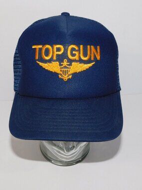 VTG 80s Official TOP GUN Movie Blue Gold Trucker hat Paramount Promotional